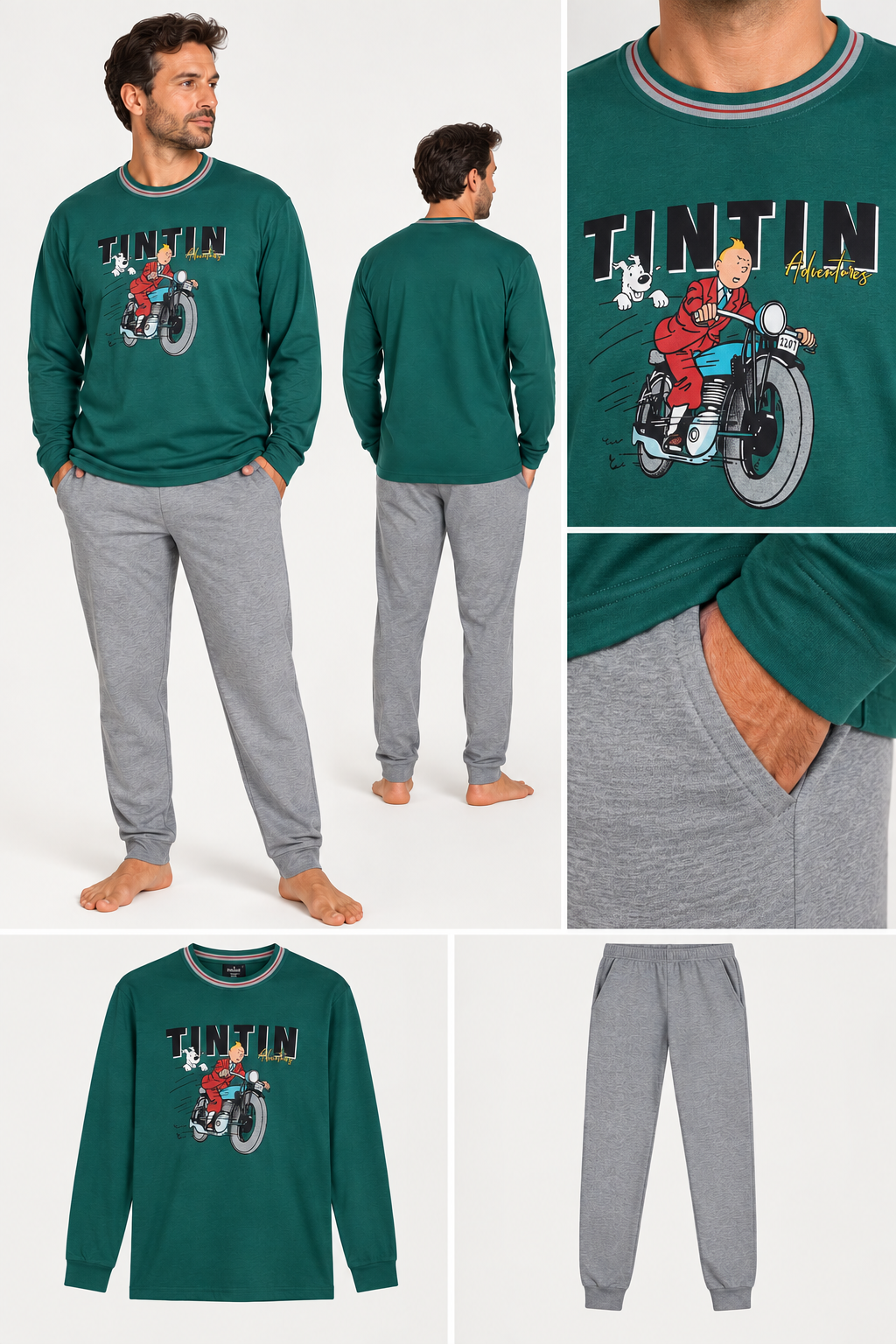 Pijama largo hombre Tintín Adventure 100% algodón - Dormen
